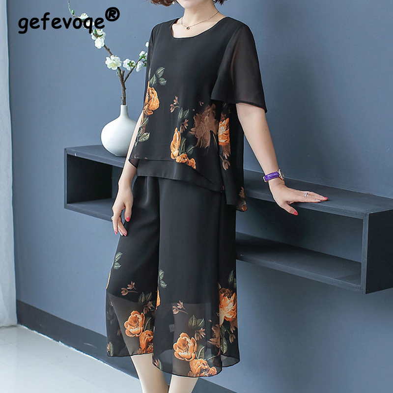 Summer Clothing Vintage - Elegante moda stampa floreale pizzo set